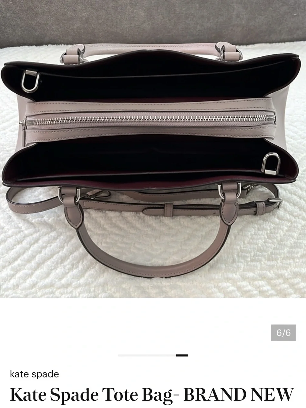 kate spade Mauve-Taupe Leather Satchel with Dark Plum Interior